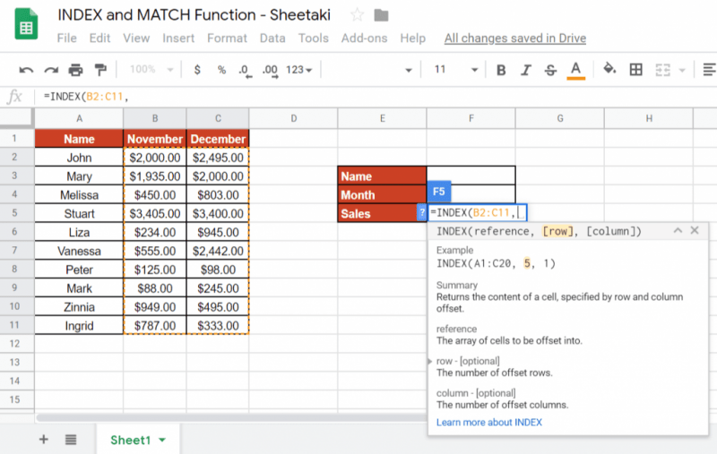 How To Use INDEX and MATCH Together in Google Sheets [2020]