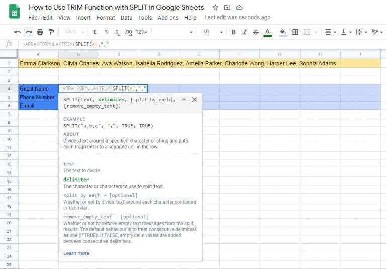 How to Use TRIM Function with SPLIT in Google Sheets [2020]