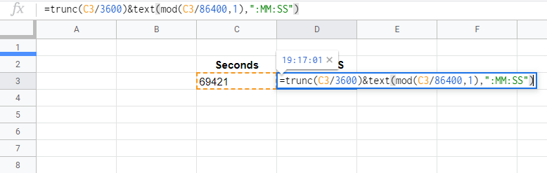 convert seconds to HH:MM:SS format in Google Sheets
