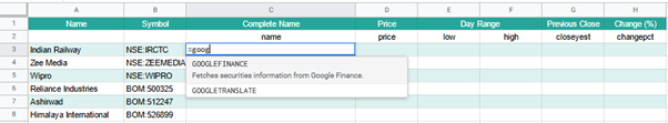 Get NSE and BSE Stock Prices in Google Sheets