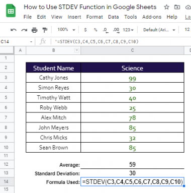 How to Use STDEV Function in Google Sheets: Step-By-Step
