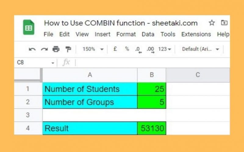 How to Use COMBIN function in Google Sheets