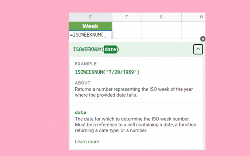 Use ISOWEEKNUM Function in Google Sheets