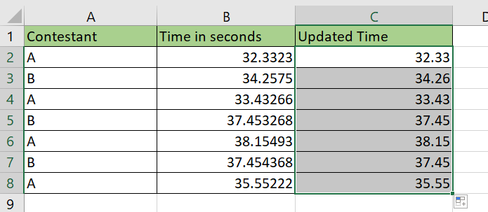 set decimal places in Excel for the entire row