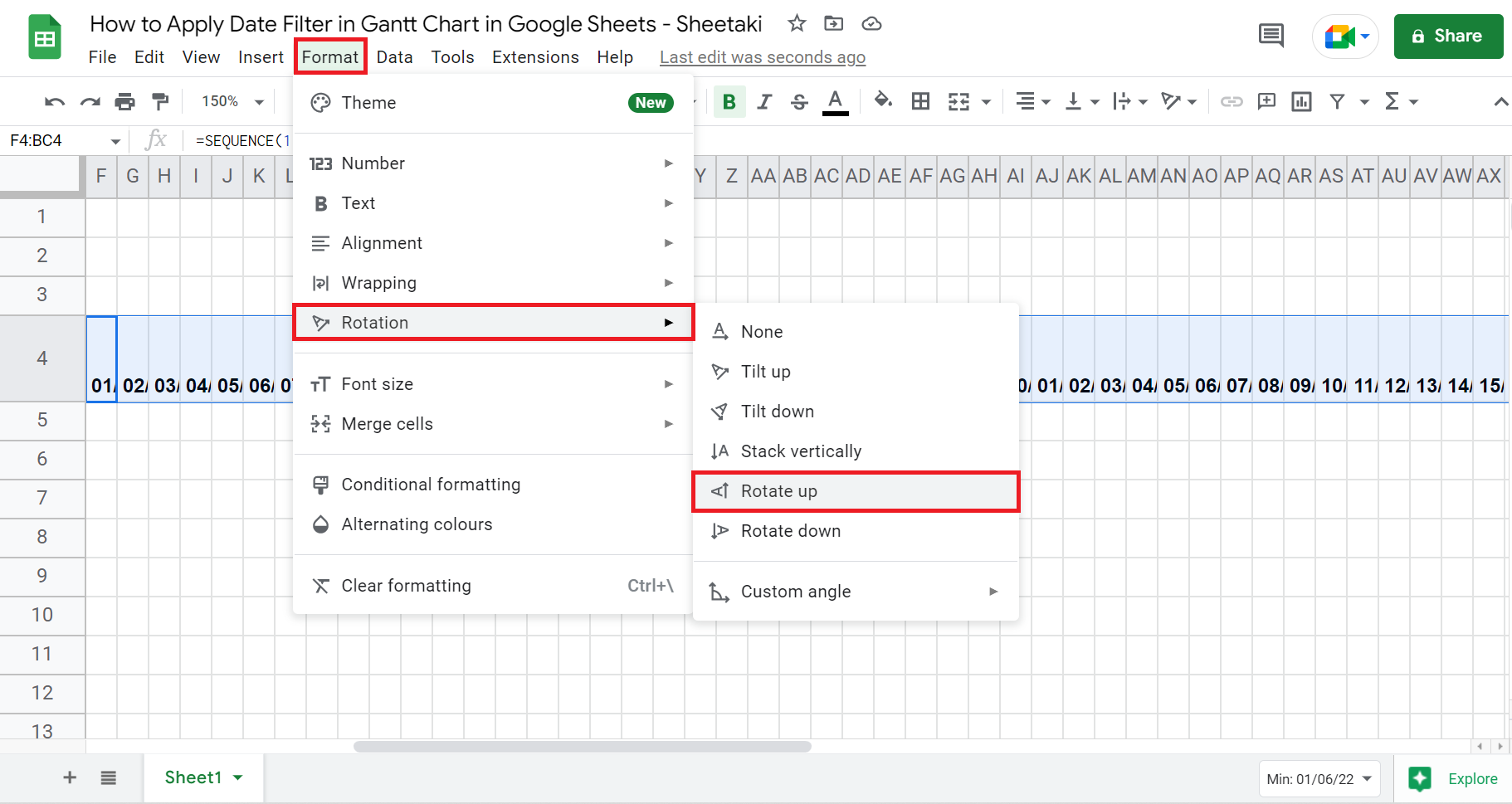 Apply Date Filter in Gantt Chart in Google Sheets