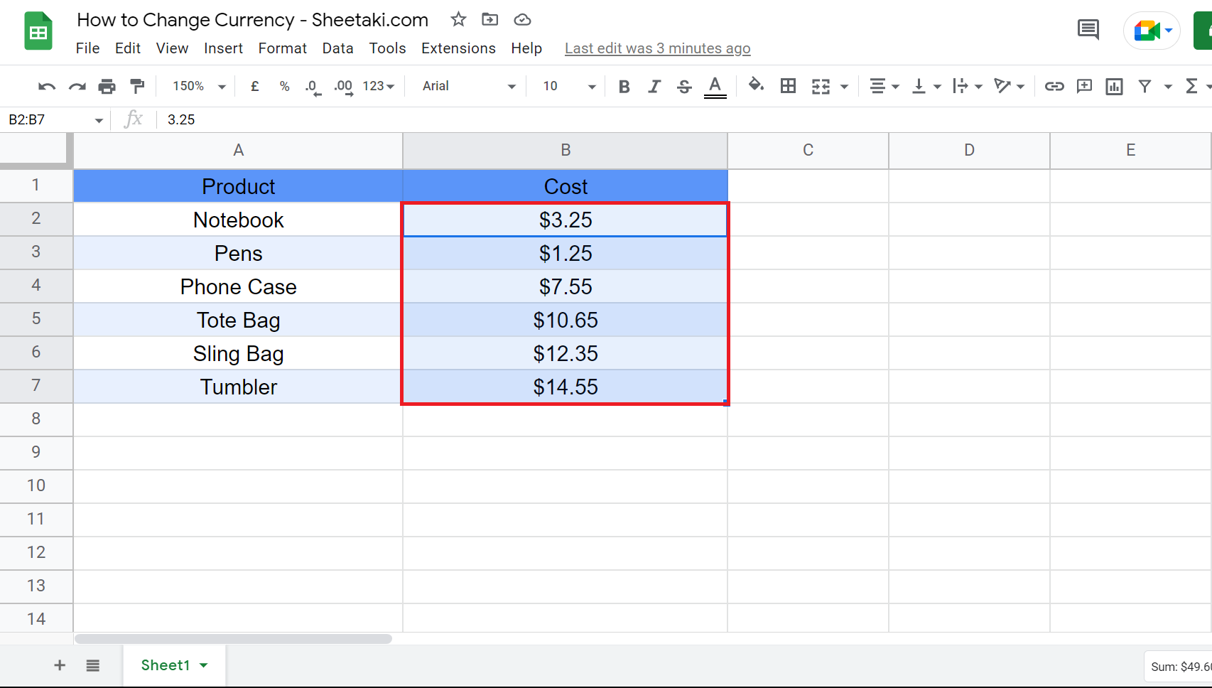 Change Currency in Google Sheets