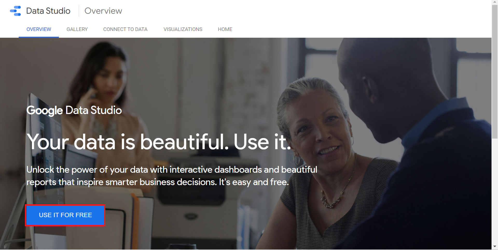 Google Data Studio homepage 