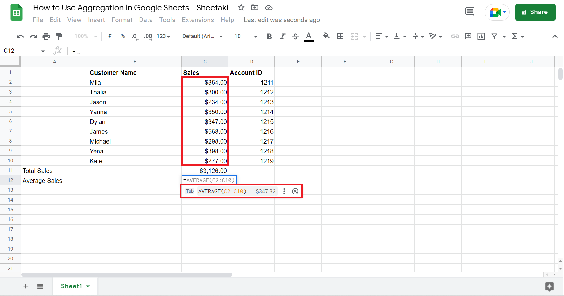 Aggregation in Google Sheets