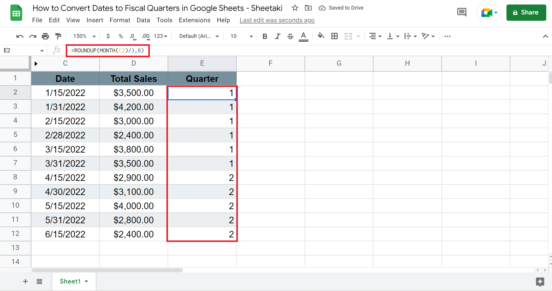 Convert Dates to Fiscal Quarters in Google Sheets