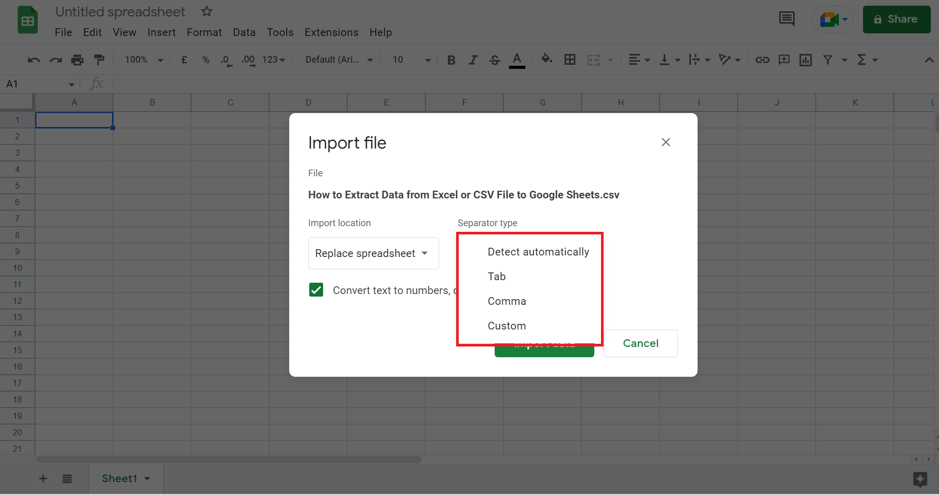 Extract Data from Excel or CSV file to Google Sheets
