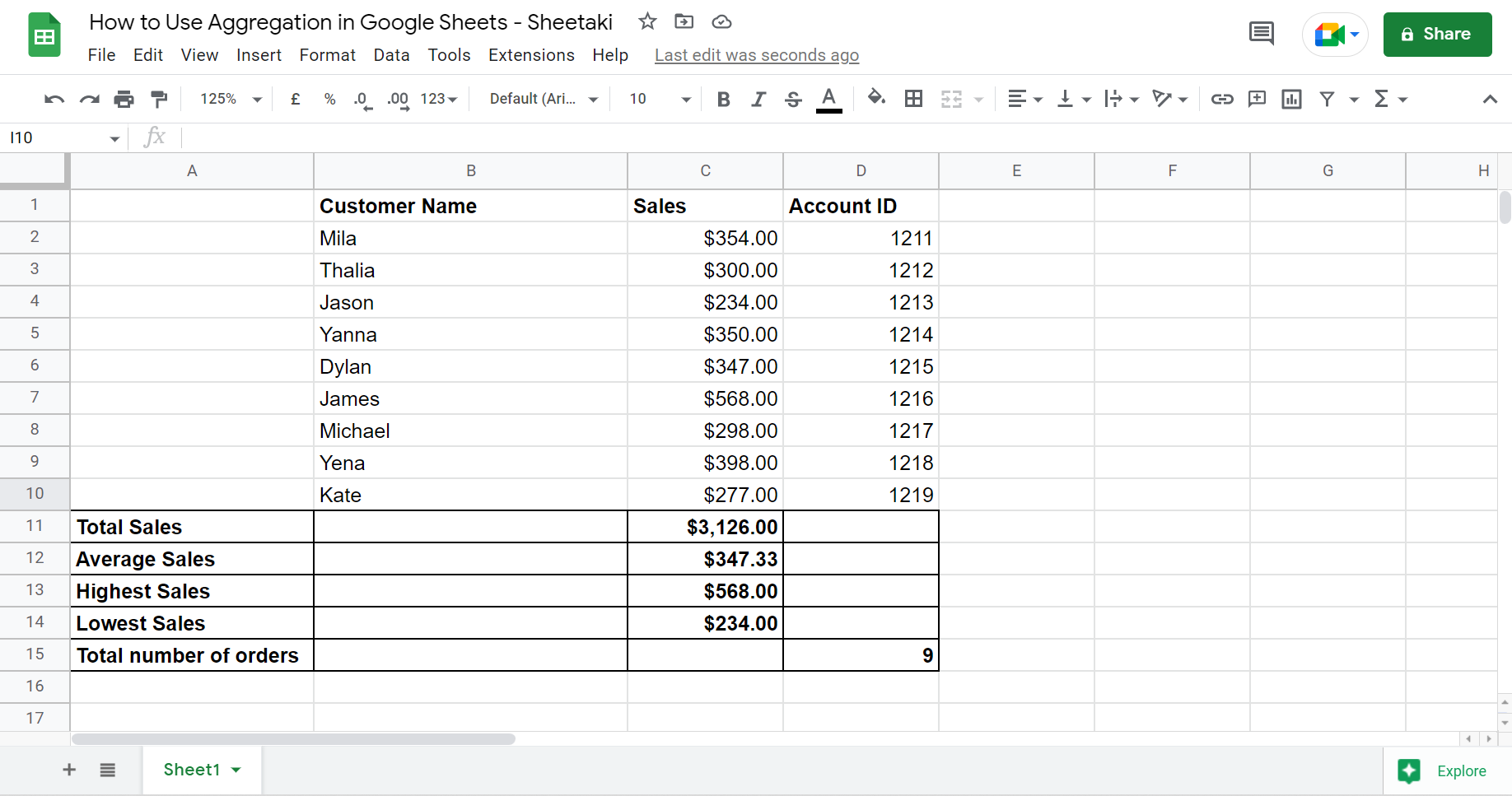 Aggregation in Google Sheets