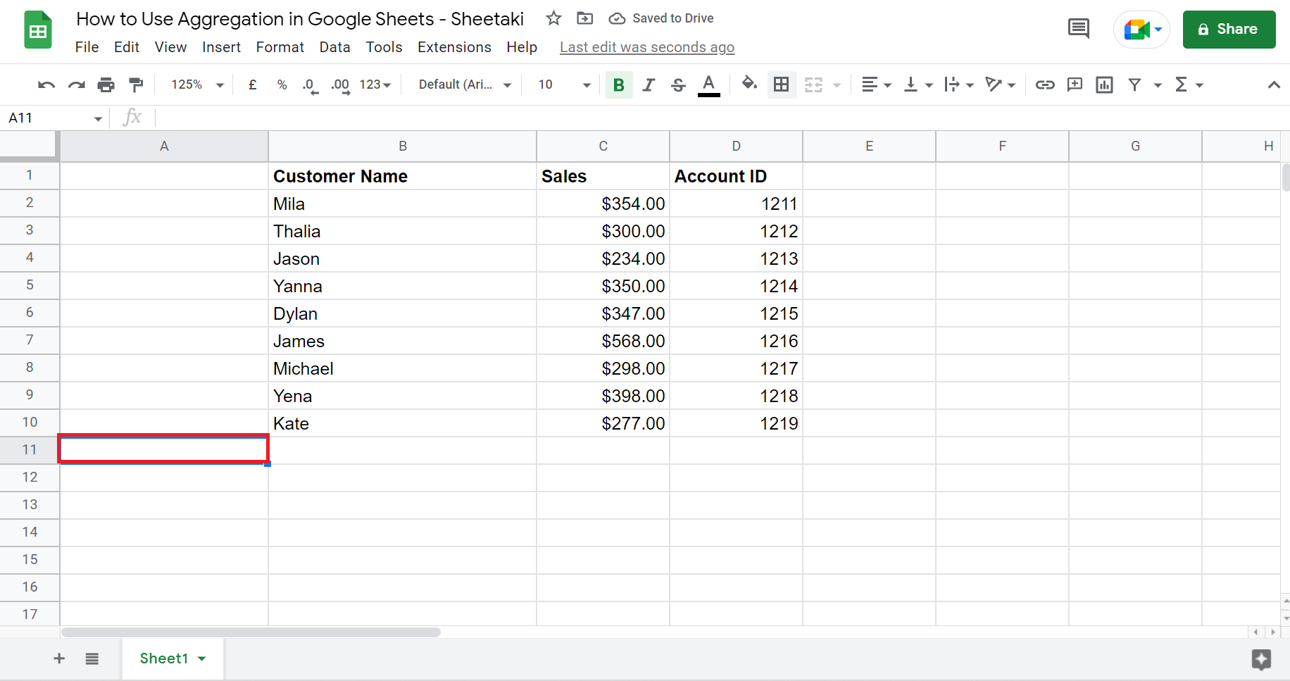 Creating a table for aggregated data