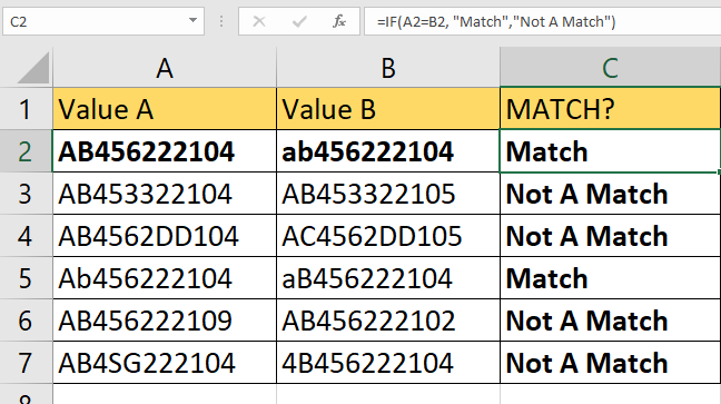 compare two cells in Excel