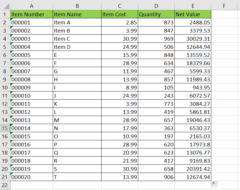 example of a sheet that keep track of inventory in Excel