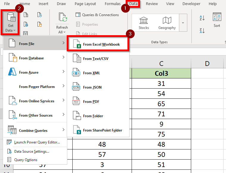 merge two files in Excel using Get Data option