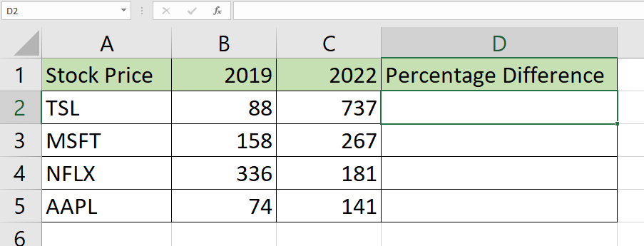 select cell to add percentage difference formula