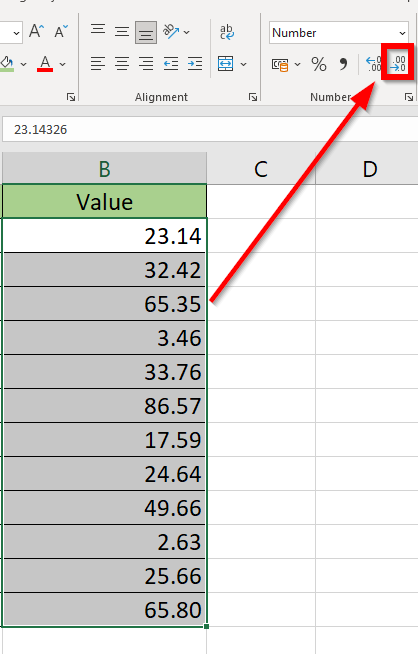 reduce decimals in Excel using formatting option