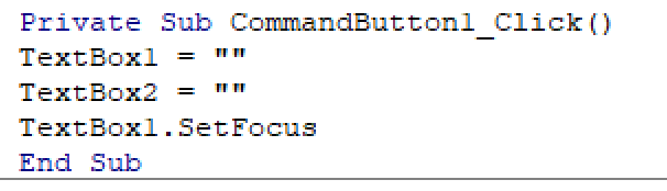 reset button uses setfocus button to redirect cursor back to textbox 1