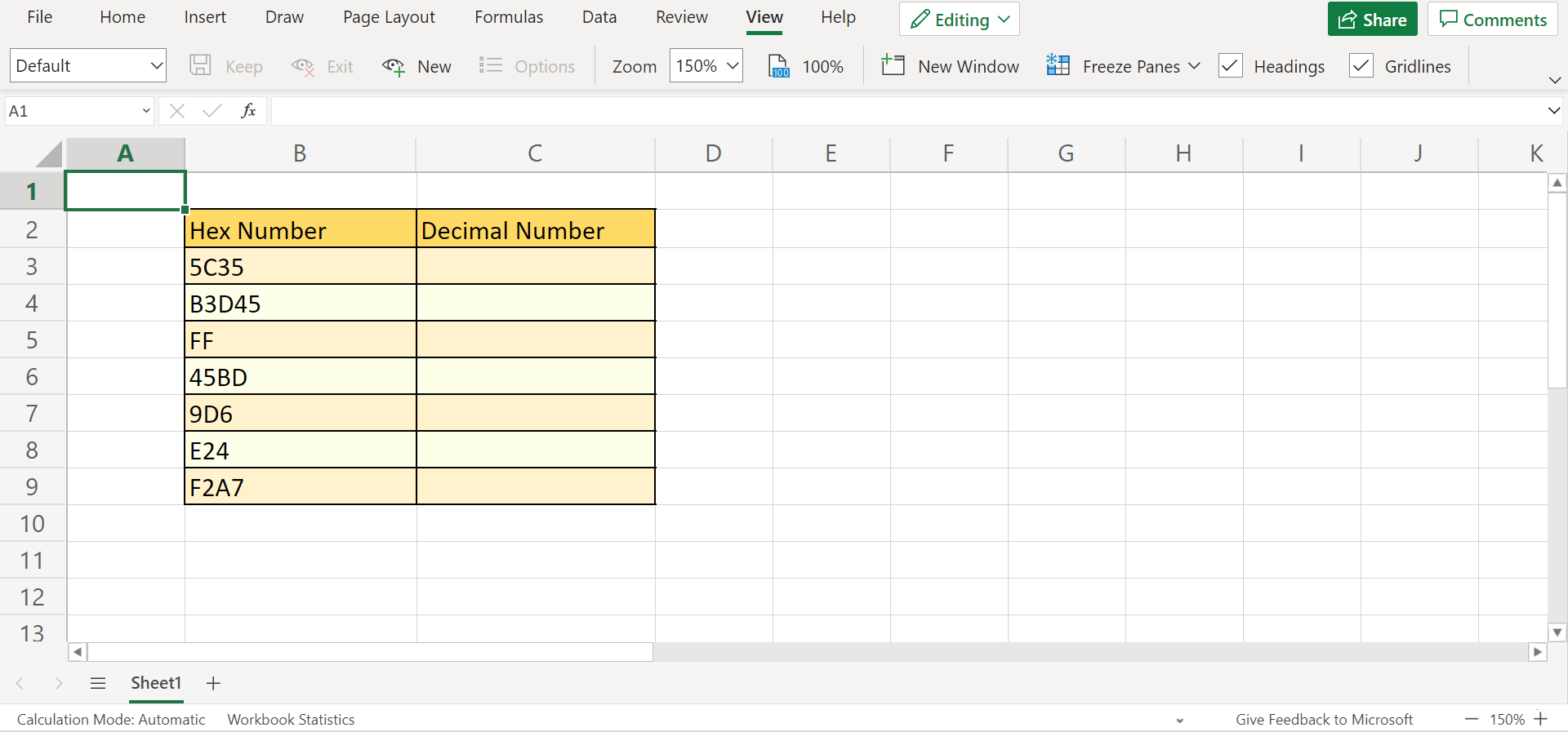 Hex Numbers to Decimal Numbers in Excel