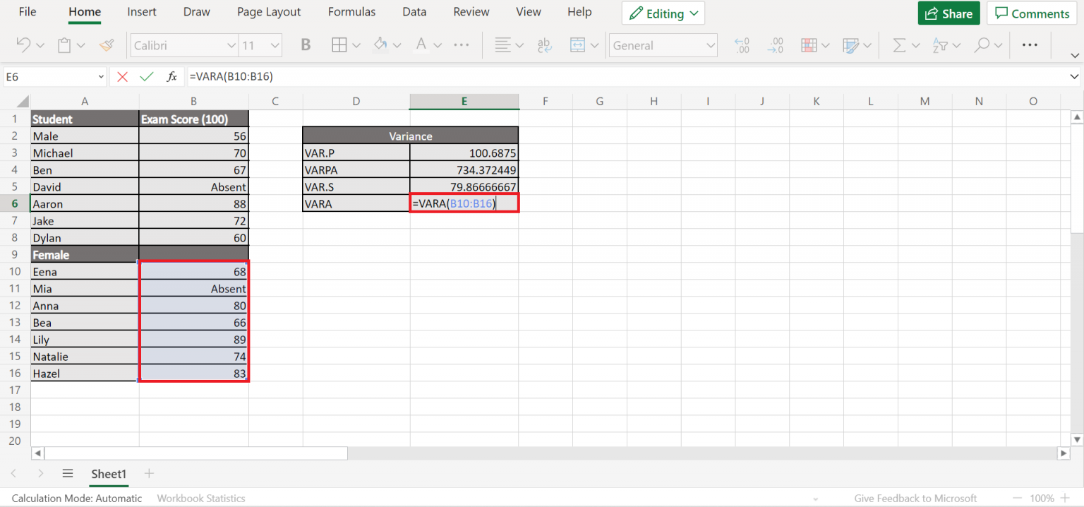 How to Calculate Variance in Excel Sheetaki