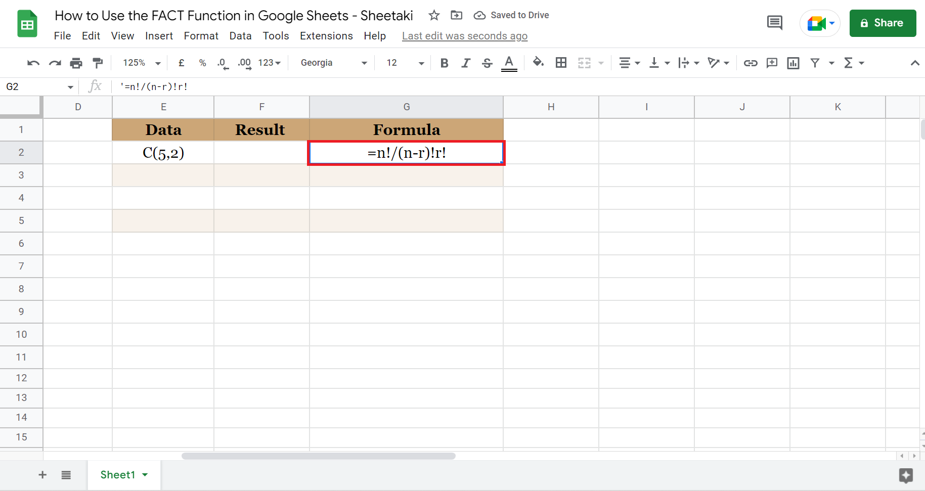 FACT Function in Google Sheets