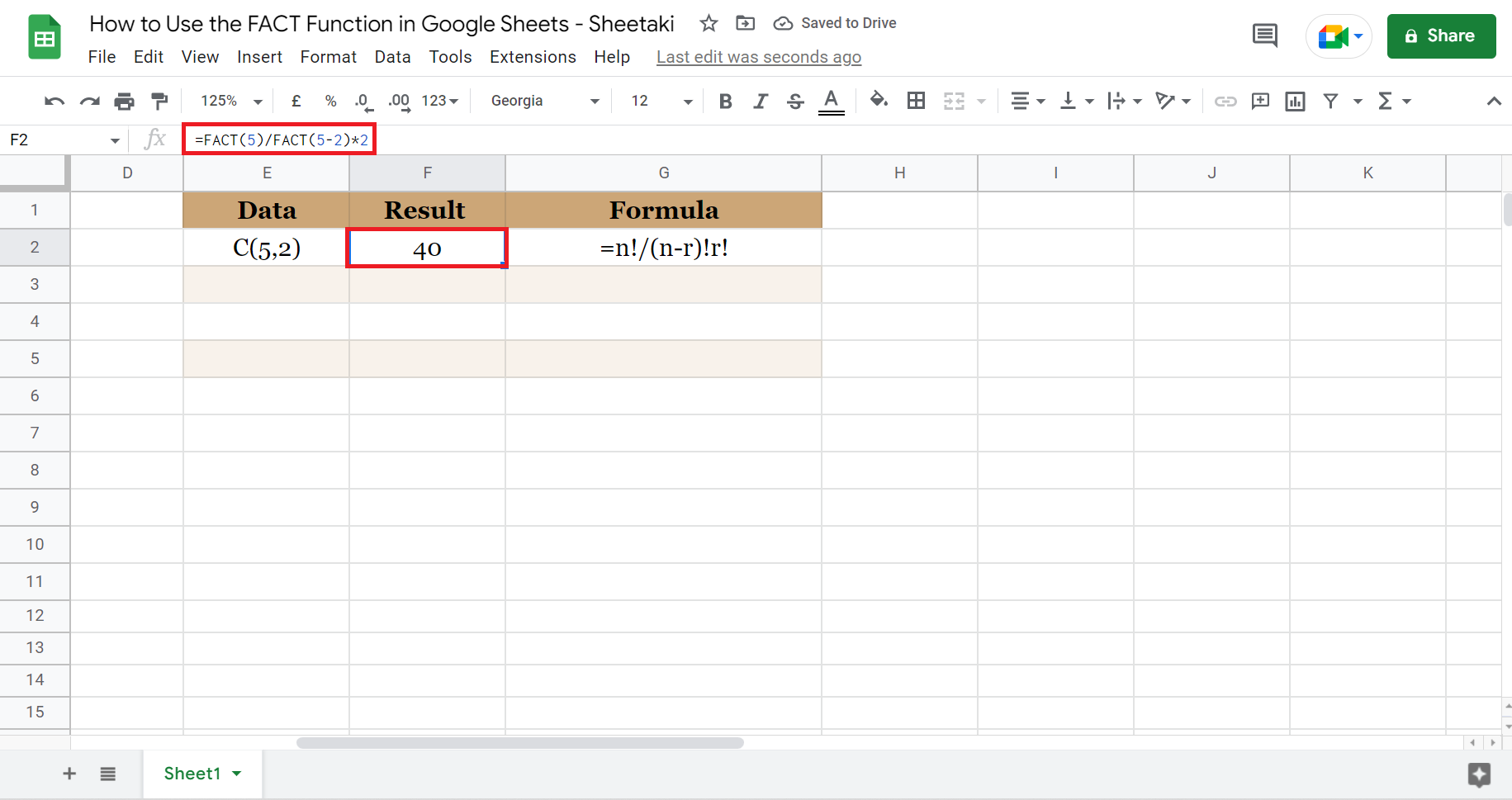 FACT Function in Google Sheets