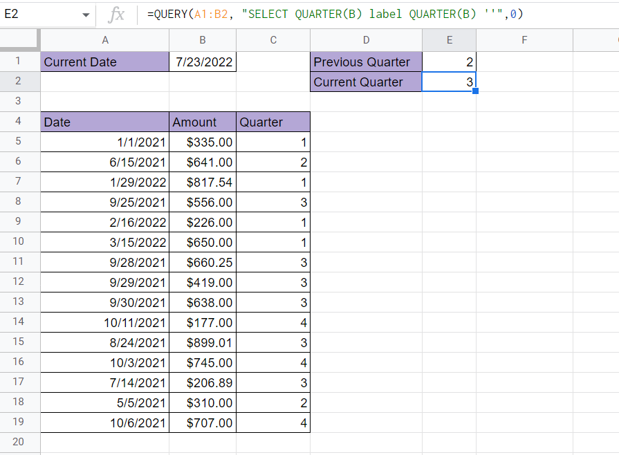 Use QUERY again to get current quarter
