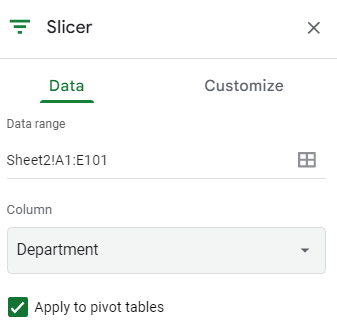 select column to slice with in Slicer panel
