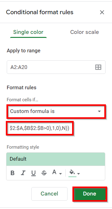 use a custom formula to only highlight latest N values in Google Sheets