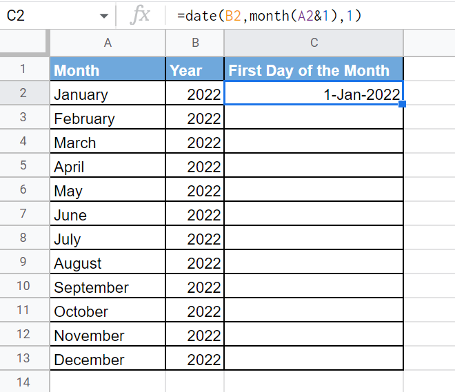 generate first day of the month