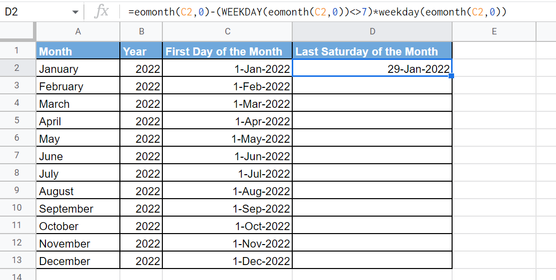How To Get Last Saturday Of Any Given Month And Year In Google Sheets