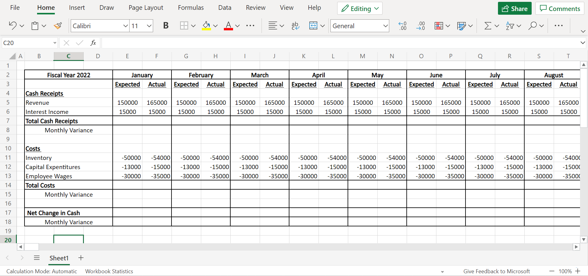 Inputting the expected and actual values