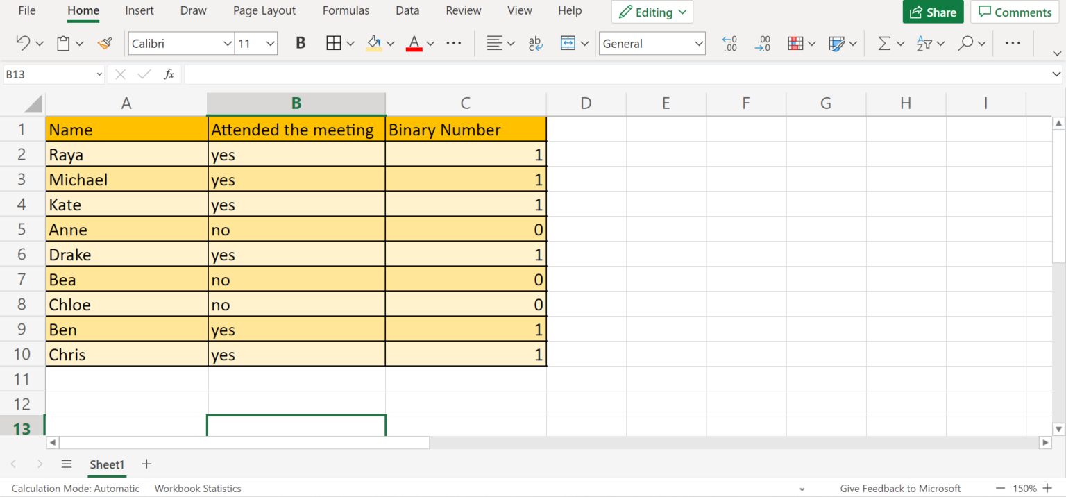 How to Make Yes 1 and No 0 in Excel - Sheetaki