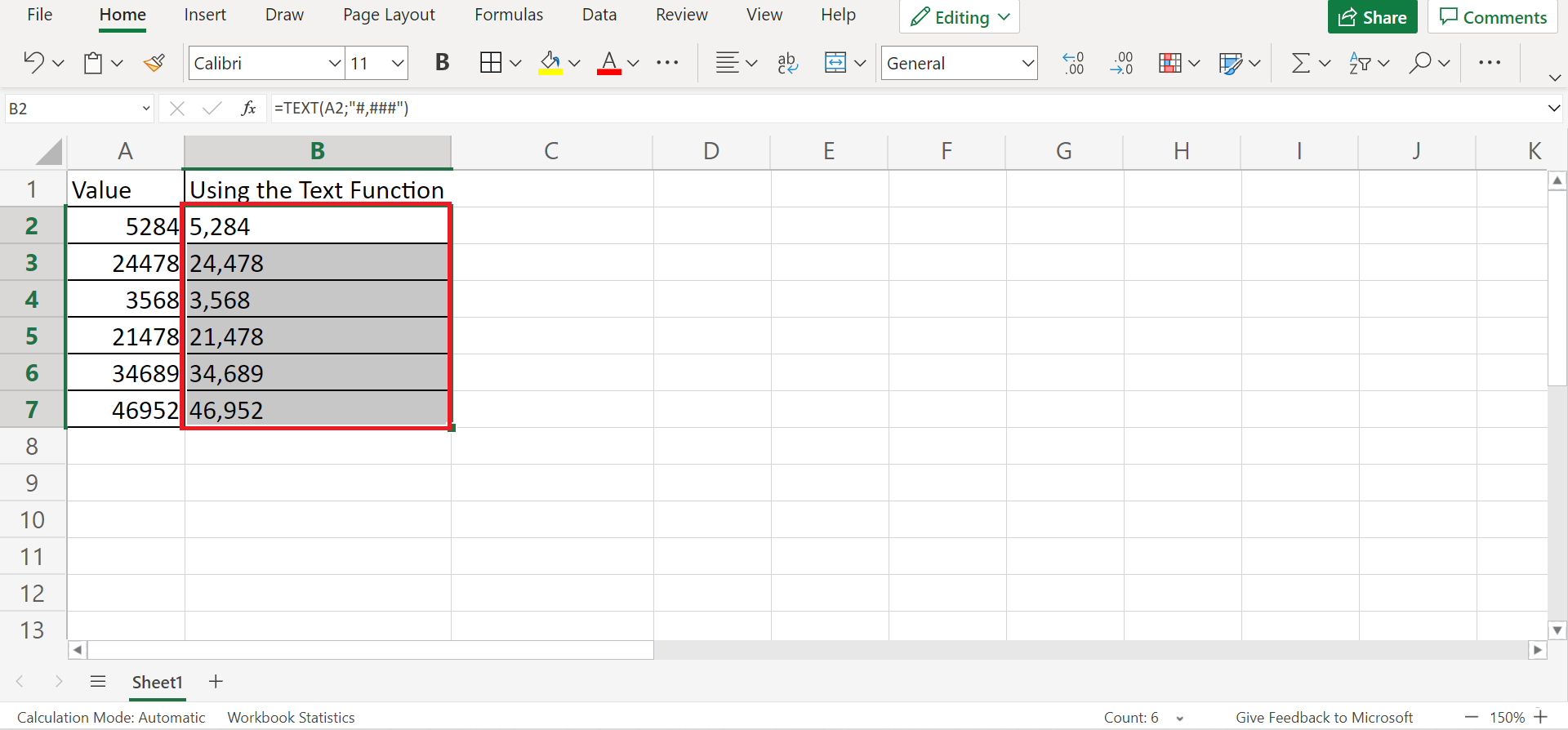 Add Thousand Separator in Excel