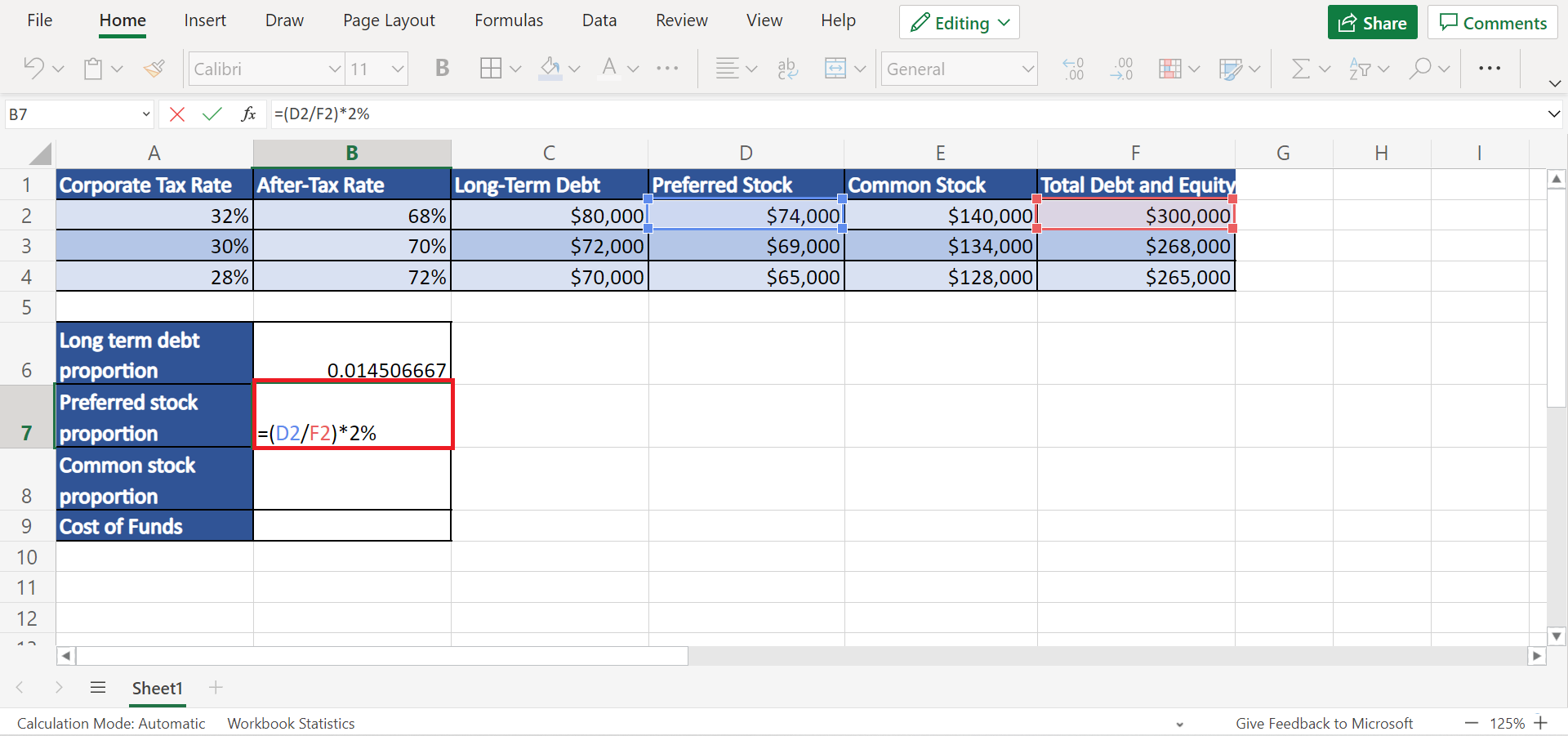 Calculate Cost of Funds in Excel