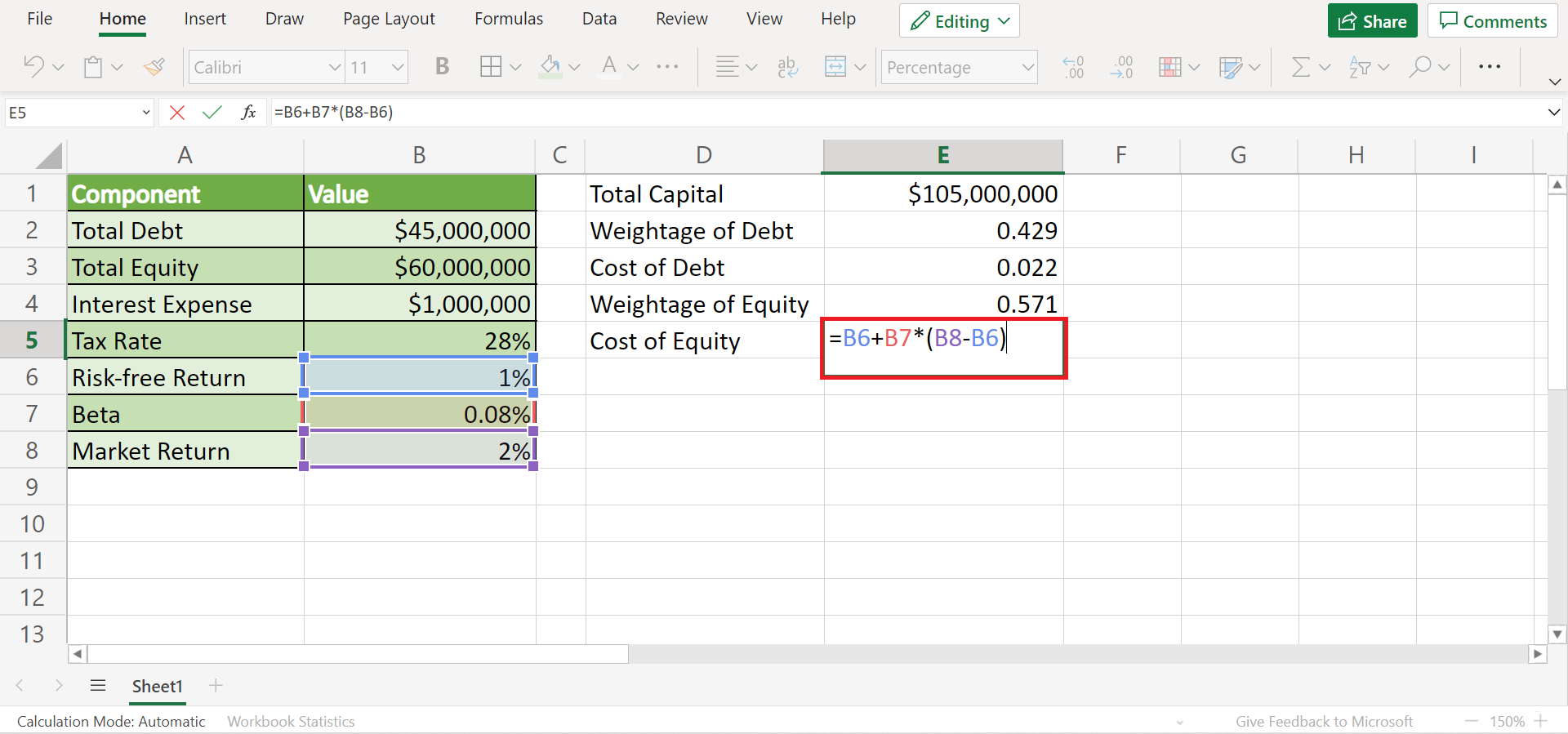 Calculate WACC in Excel