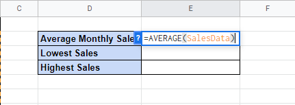 Specifying a named range as the parameter of another function in Google Sheets