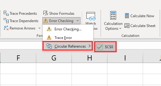 fix circular references in Excel