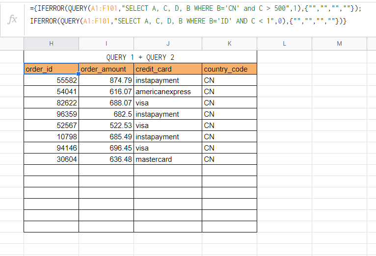 combine two query results in google sheets
