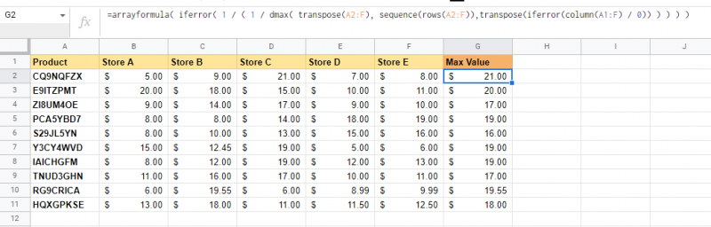 How to Use MAX on ArrayFormula in Google Sheets - Sheetaki