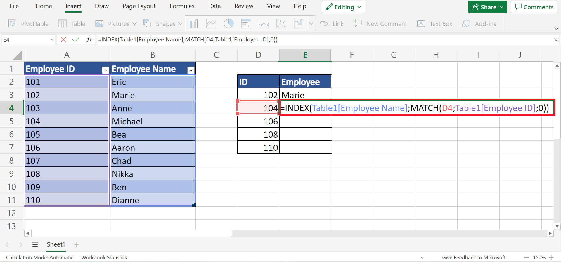 INDEX MATCH Not Returning Correct Value in Excel
