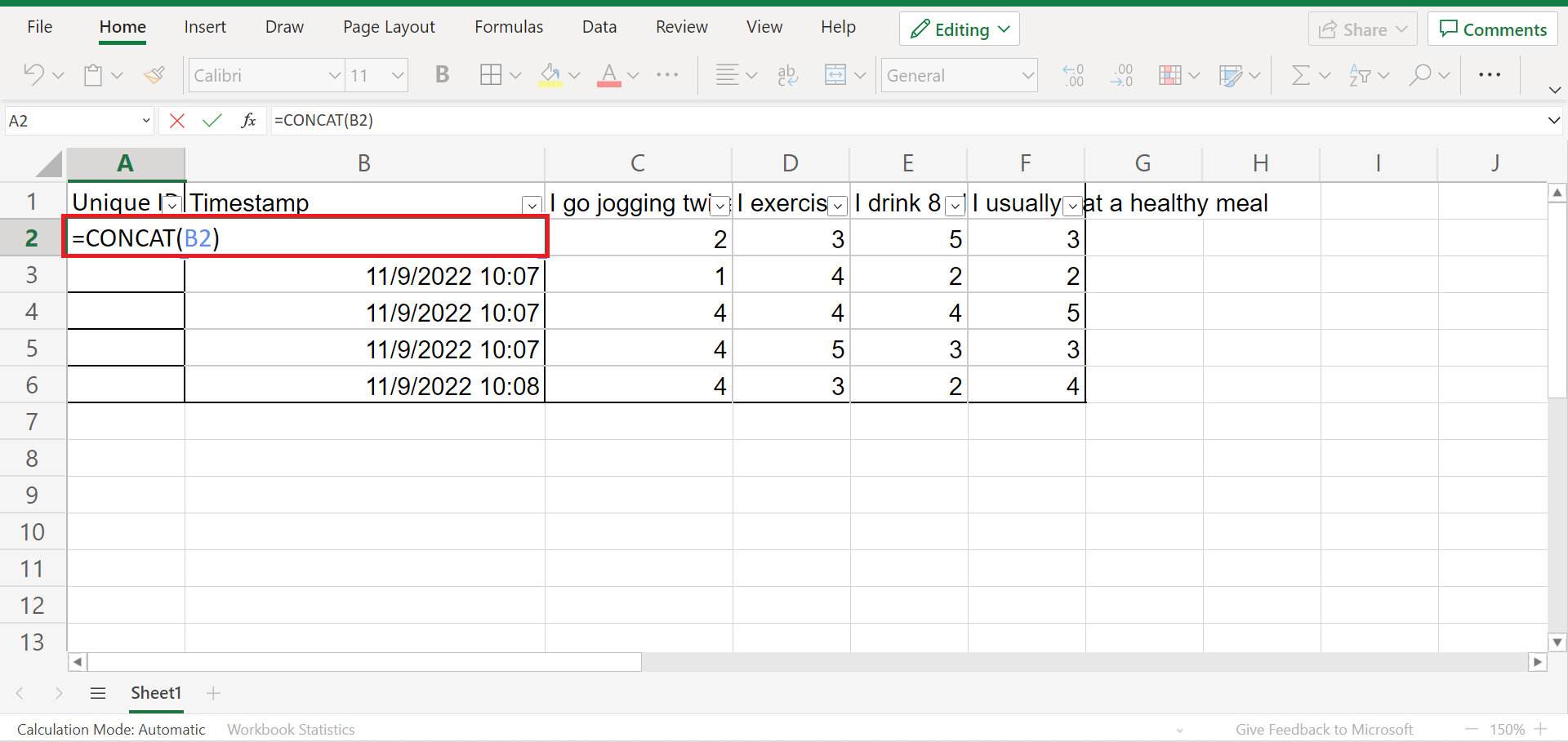 Using the CONCAT function