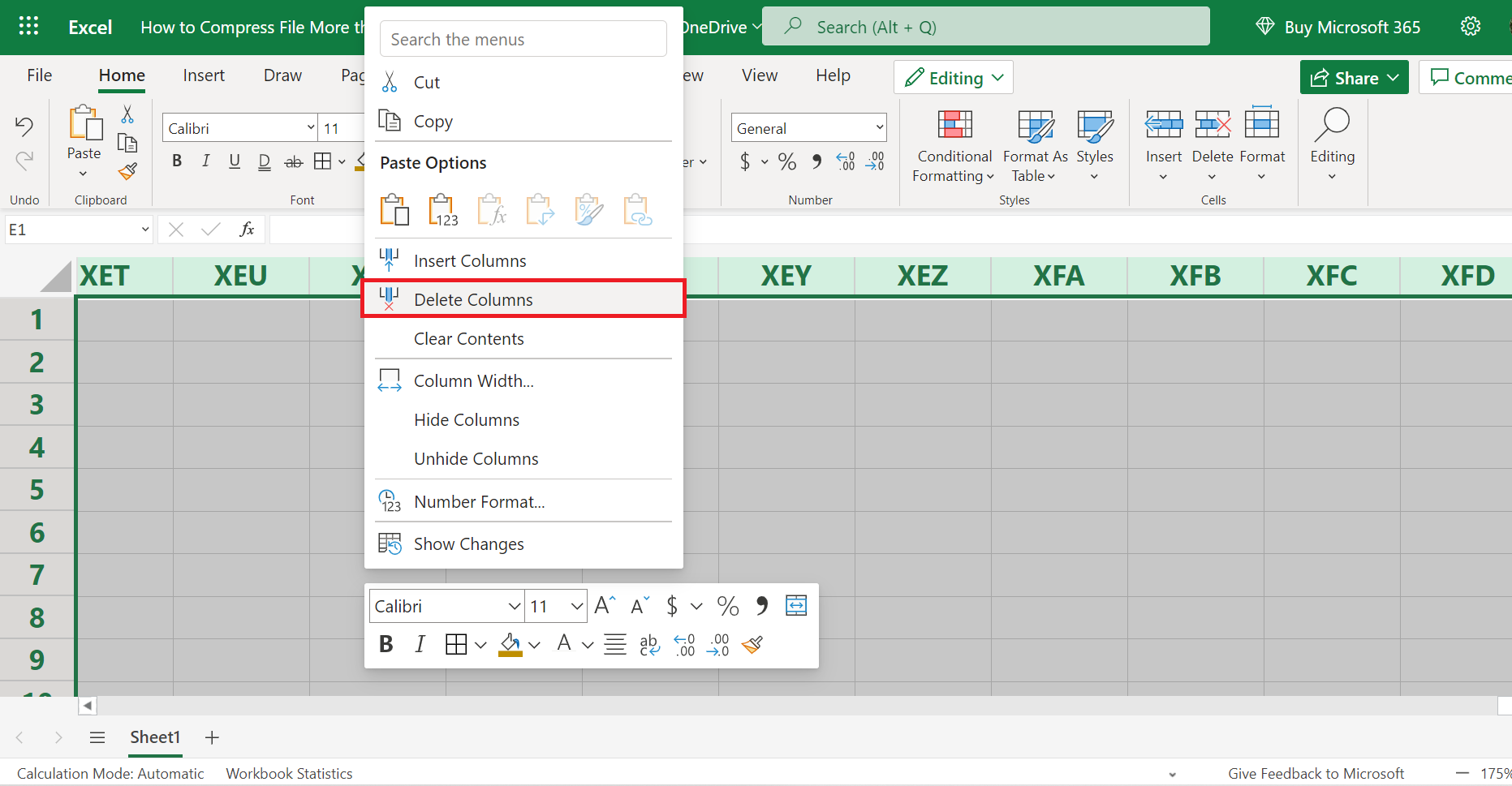 Compress File More than 100MB in Excel