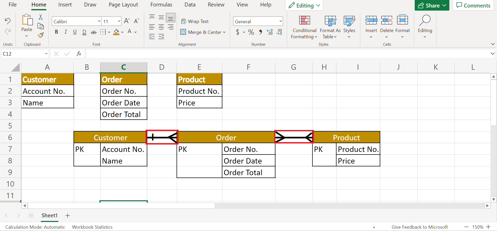 Create Entity Relationship Diagram in Excel