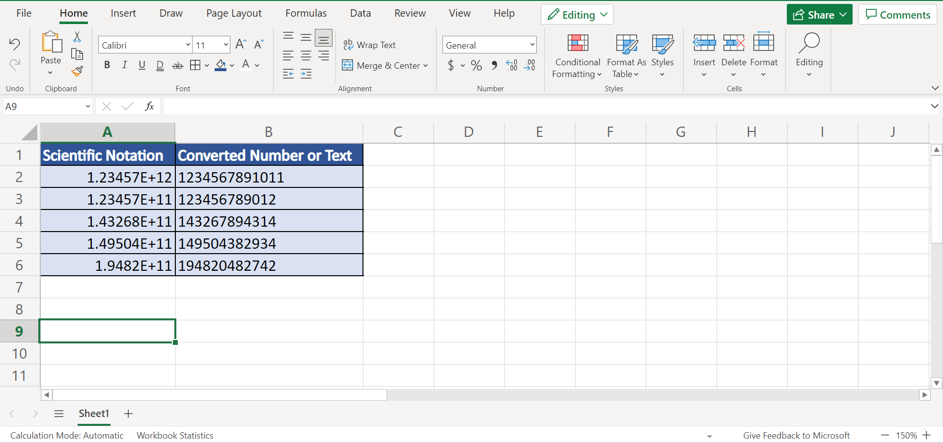 Convert Scientific Notation to Number or Text in Excel