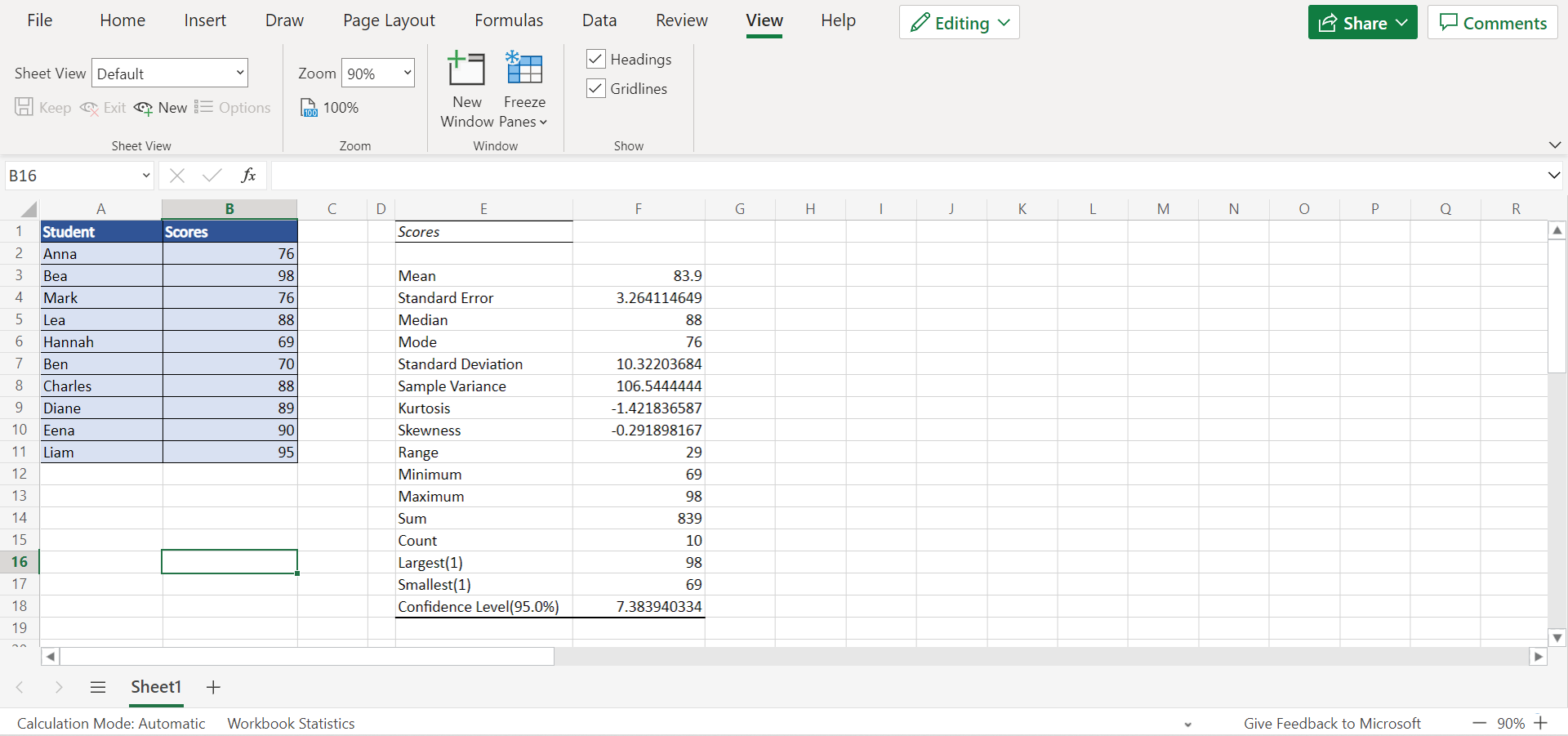 Get Descriptive Statistics in Excel
