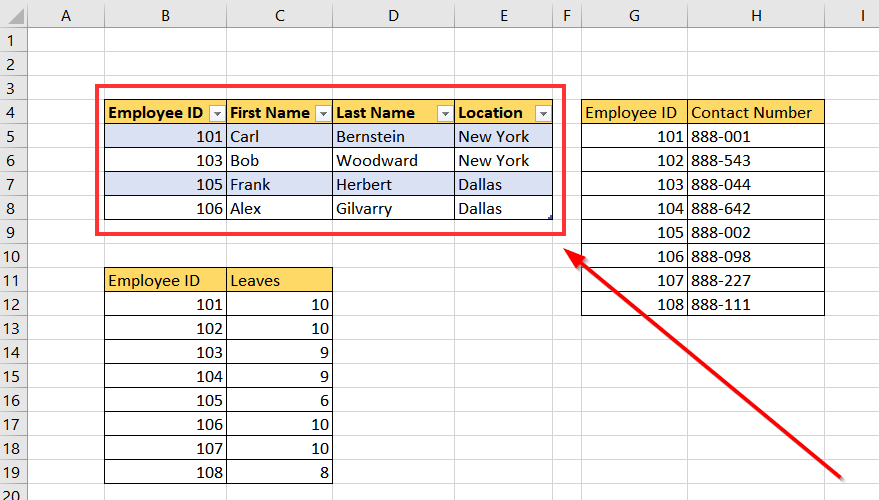 convert the cell range into an Excel table