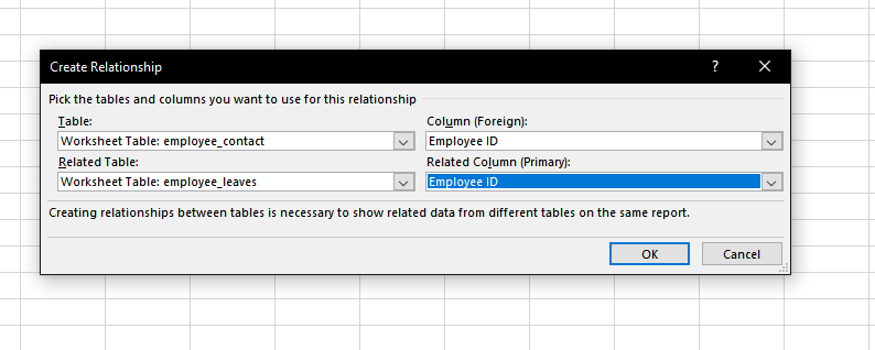 indicate column to serve as primary and foreign key