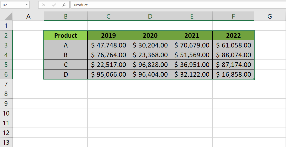 select table to convert into a excel table
