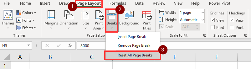 remove page breaks in spreadsheet